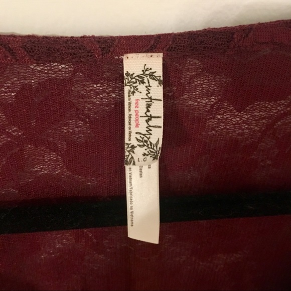 Free People long sleeve lace burgundy bodysuit, L - Picture 3 of 5